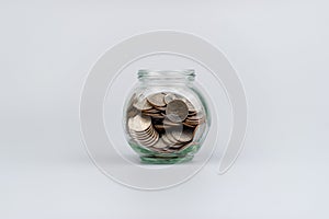 time, savings, coins in a glass jar, financial planning financial investment Income, cash flow and living expenses