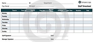 Time Sheet Template Table For Employees