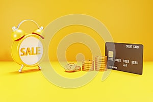 Time for shoppings concept with alarm clock.3d rendering photo