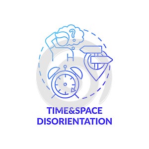 Time and space disorientation blue gradient concept icon photo