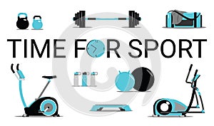 Time for sport concept.Fitness icons set flat Isolated vector illustration and modern design element