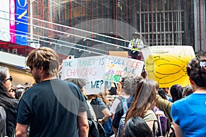 Time Square, New York City. Young People Gathered for a Protest Against Global Warming.