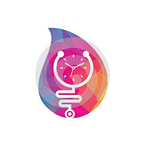 Time stethoscope drop shape concept vector logo design template.