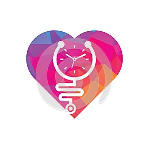 Time stethoscope heart shape concept vector logo design template.