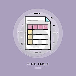 Time table, flat design thin line banner.