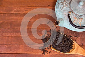 The Time of Tea Break on the table top view.