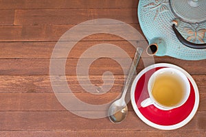 The Time of Tea Break on the table top view.