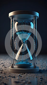 Time and Technology Convergence â 3D Render of a High-Tech Hourglass with Binary Flow
