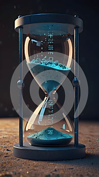 Time and Technology Convergence â 3D Render of a High-Tech Hourglass with Binary Flow
