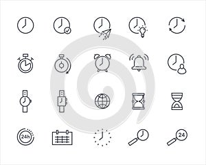 Time thin outline icons vector set template