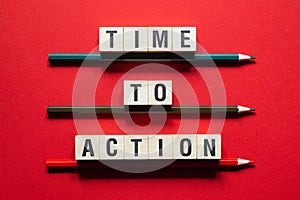 Time to Action word concept on cubes