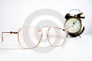 time to change , replace glasses prescription concept with closeup eyeglasses photo