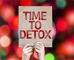 Time To Detox card with colorful background with defocused lights