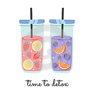 Time to detox, ruit water in glasses jar