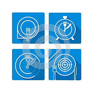 Time to eat. Plate dish with forks and knifes icons. Crosswise