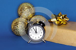 Time to give presents. clock strikes 12 and shows midnight.