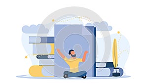 Time to health vector mind work meditation body man achievement. Person exercise focus harmony wellbeing yoga flat illustration