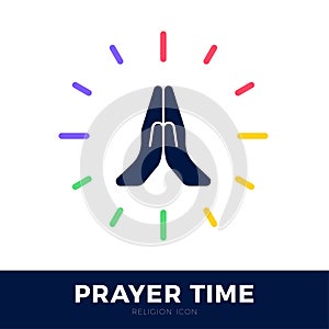 Time to Pray vector logo. Praying Hands Icon with clock