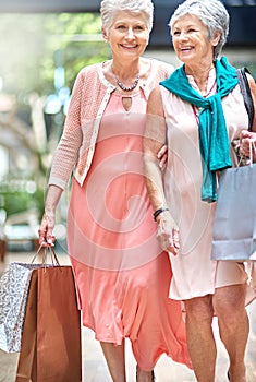 Time to put that pension fund to good use. Cropped portrait of a two senior women out on a shopping spree.