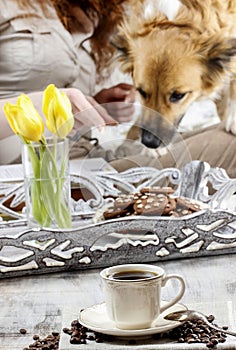 Time to relax: cup of coffee on the table