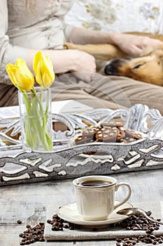 Time to relax: cup of coffee on the table