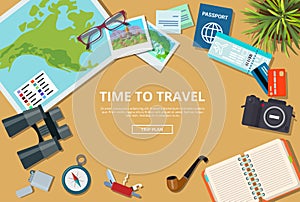 Time to travel agency web brochure vector illustra