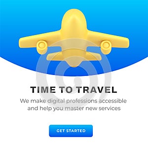 Time to travel air passenger transportation service digital offer social media post 3d icon vector