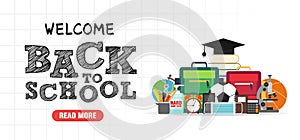 Back to school concept design flat banner. Welcome back to school. School icon