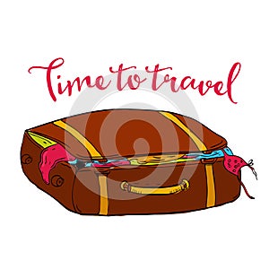 Time to travel illustration of brown bag with