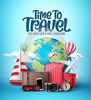Time to travel the world vector design. Travel and explore the world in different countries and destinations photo