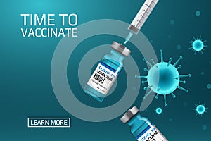 Time to vaccinate banner design, vector illustration on abstract background