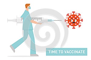 Time to vaccinate banner - doctor and syringe