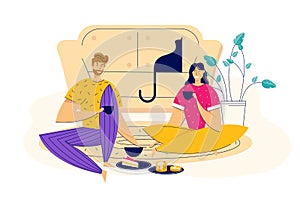 Time Together Concept with Happy Couple Eating Breakfast. Man and Woman Having Lunch at Home