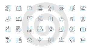 Time tracking linear icons set. Efficiency, Productivity, Clocking, Management, Timesheets, Attendance, Clock-in line