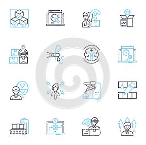 Time tracking linear icons set. Efficiency, Productivity, Clocking, Management, Timesheets, Attendance, Clock-in line