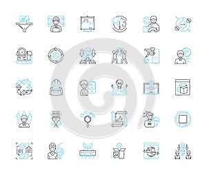 Time tracking linear icons set. Efficiency, Productivity, Clocking, Management, Timesheets, Attendance, Clock-in line