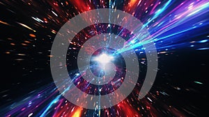 Time travel jump in red blue hyper space burst warp.Hyper Tunnel or Wormhole