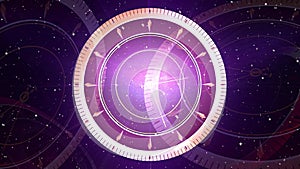 Time Traveling 4K Animation with fast rotating clocks in a space, Abstract simple time machine