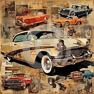 Time-Traveling Adventure: Vintage Cars Collage