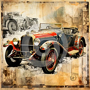 Time-Traveling Adventure: Vintage Cars Collage