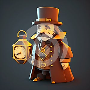 time traveller in a steampunk time machine, with a pocket watch digital character avatar AI generation