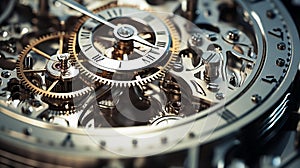 Time Unveiled: Intricate Metallic Gears and Springs in Abstract Clock Mechanism photo