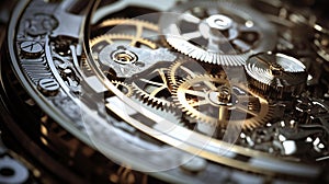 Time Unveiled: Intricate Metallic Gears and Springs in Abstract Clock Mechanism photo
