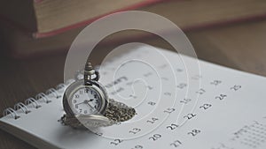 Time for Waiting with Vintage Pocket Watch on the Calendar and W