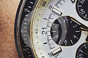 Time watch dial chronograph white macro