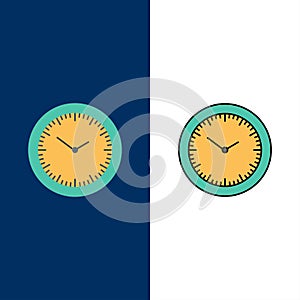 Time, Watch, Minutes, Timer  Icons. Flat and Line Filled Icon Set Vector Blue Background