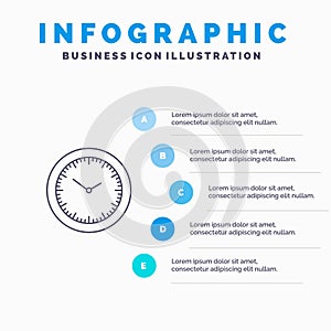 Time, Watch, Minutes, Timer Line icon with 5 steps presentation infographics Background