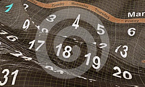 time waves calendar numbers month days yars passing - 3d rendering