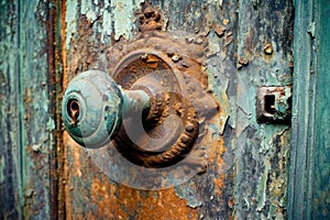time-worn patina on an old copper doorknob
