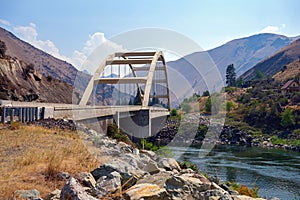 The Time Zone Bridge crosses the Salmon River at Riggins, Idaho, USA